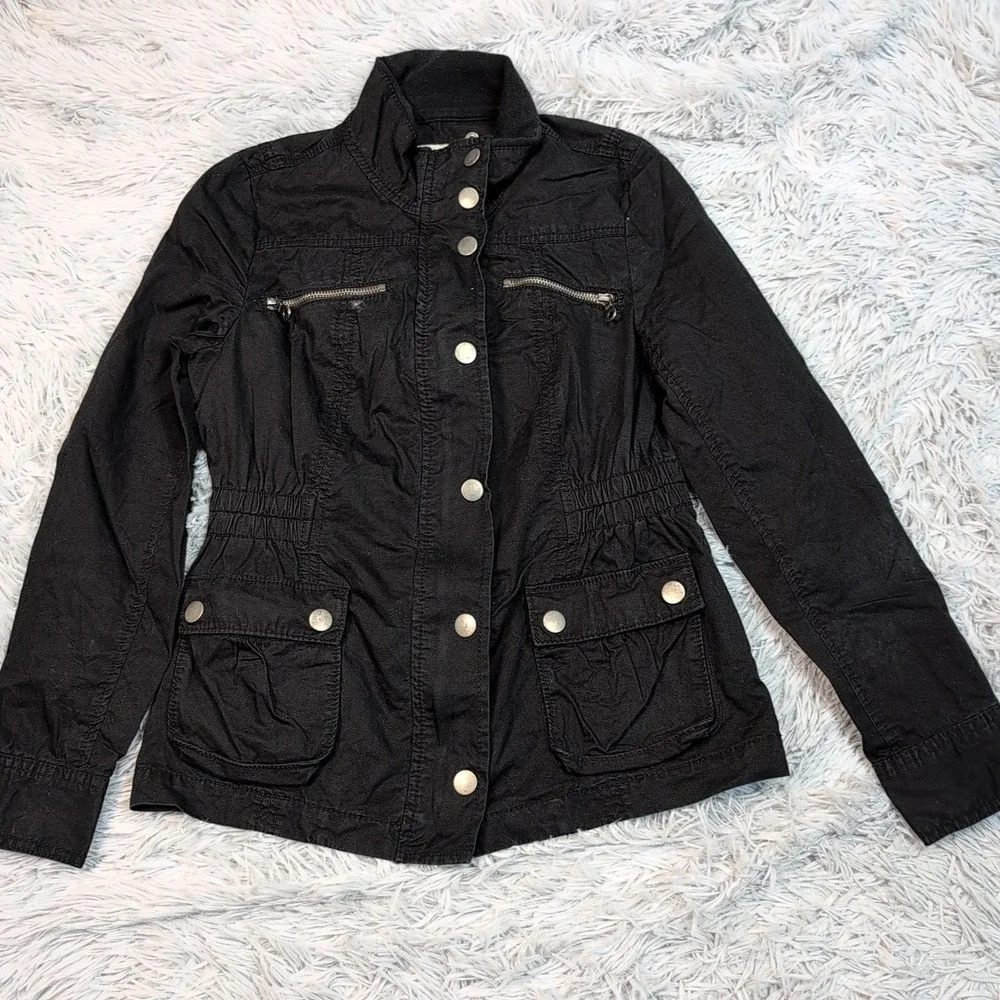 Old Navy Jacket‎ Womens XS Black Zip Up Snaps Pockets Street Casual Comfort